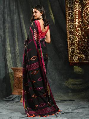 Multicolor woven pure cotton saree with blouse 4