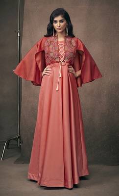 Red embroidered satin salwar 2