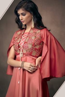 Red embroidered satin salwar 3