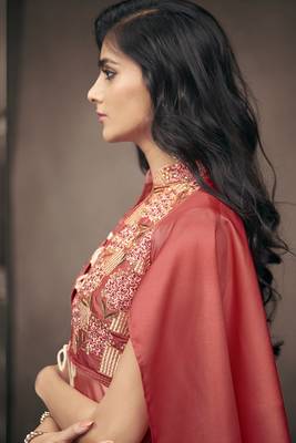Red embroidered satin salwar 4