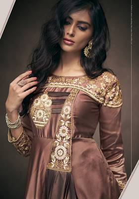 Brown embroidered satin salwar 2