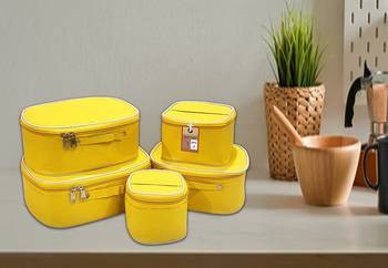 atorakushon®Nylon Mustard Makeup Storage Box Cosmetic Vanity Travelling Bag Necklace Organizer Jewellery Pouch for Women 2