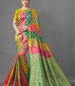 Yellow & Green color women's patola silk saree with blouse piece.