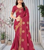 Pink embroidered art silk saree with blouse