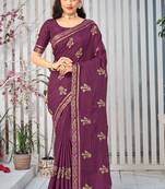 Wine embroidered art silk saree with blouse
