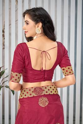 Pink embroidered art silk saree with blouse 5