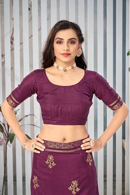 Wine embroidered art silk saree with blouse 4