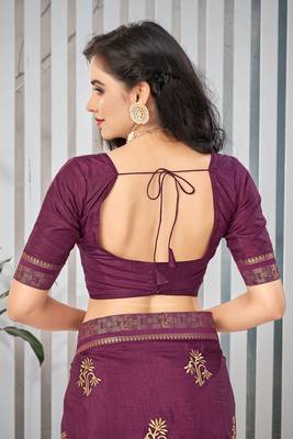 Wine embroidered art silk saree with blouse 5