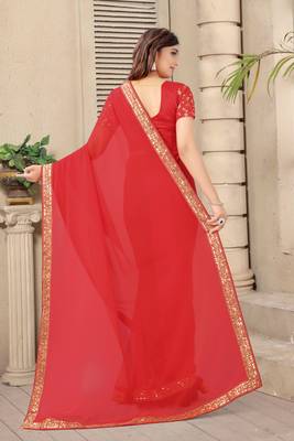 red printed silk blend saree with blouse 3