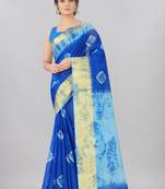 blue printed silk blend saree with blouse