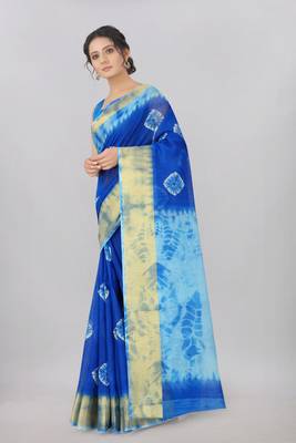 blue printed silk blend saree with blouse 2