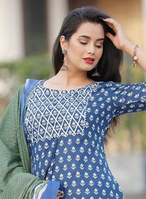 AL-AHAD Traditional Designer A-Line Rayon Kurti With Pant & Printed Dupatta Set. 2