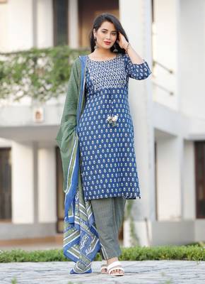 AL-AHAD Traditional Designer A-Line Rayon Kurti With Pant & Printed Dupatta Set. 3