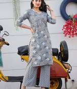 AL-AHAD Womens Rayon A-Line Kurti With Palazzo Set.