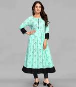 Aqua-blue printed rayon ethnic-kurtis