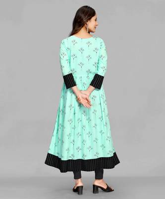 Aqua-blue printed rayon ethnic-kurtis 3