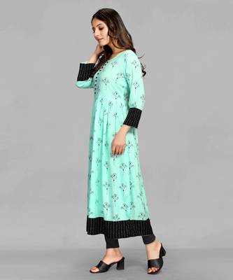 Aqua-blue printed rayon ethnic-kurtis 5