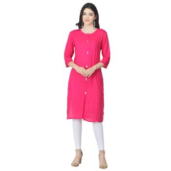 Pink plain rayon long-kurtis 1