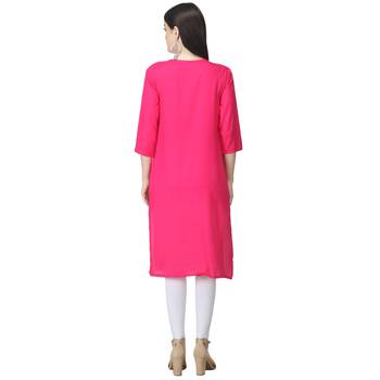 Pink plain rayon long-kurtis 2