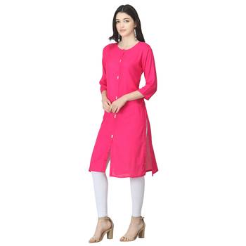 Pink plain rayon long-kurtis 3