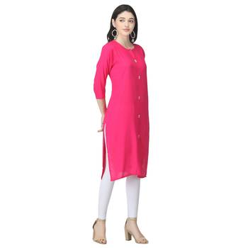 Pink plain rayon long-kurtis 4