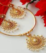 Temple Jewellery White Stones Gold Plated Bollywood Style  Neckalce Set For Women & Girls