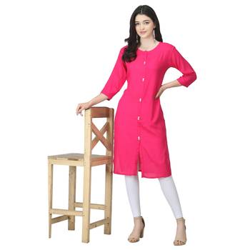 Pink plain rayon long-kurtis 5