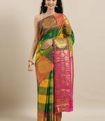 Multicolor hand woven kanchipuram silk saree with blouse