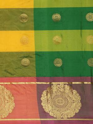 Multicolor hand woven kanchipuram silk saree with blouse 4