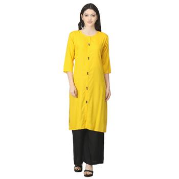 Yellow plain rayon long-kurtis 1