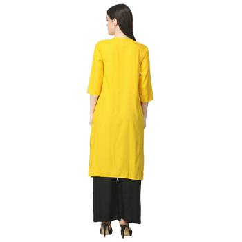 Yellow plain rayon long-kurtis 2