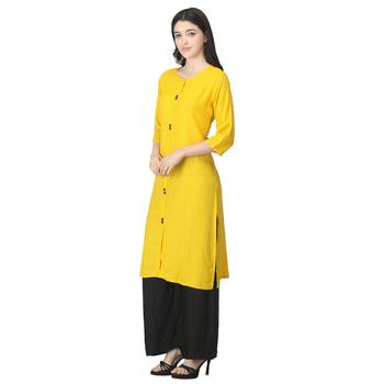Yellow plain rayon long-kurtis 3