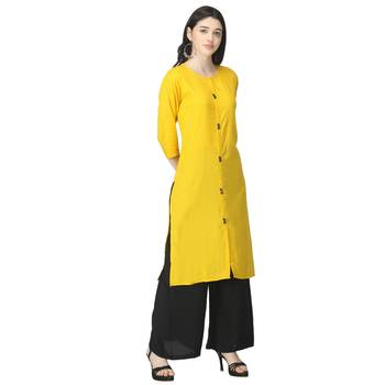 Yellow plain rayon long-kurtis 4