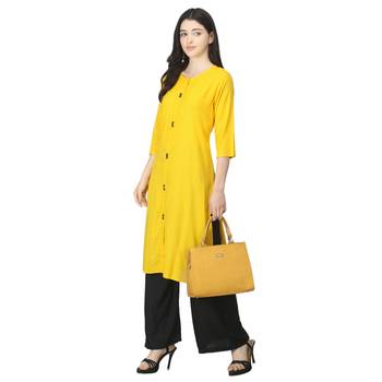 Yellow plain rayon long-kurtis 5