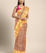 Brown woven pure silk saree with blouse