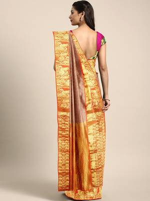 Brown woven pure silk saree with blouse 2