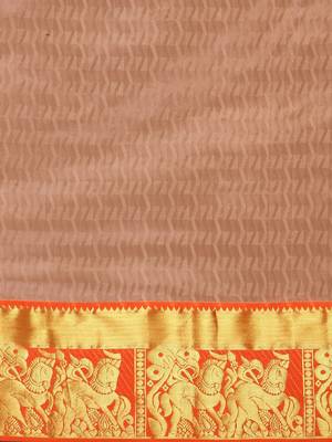 Brown woven pure silk saree with blouse 4