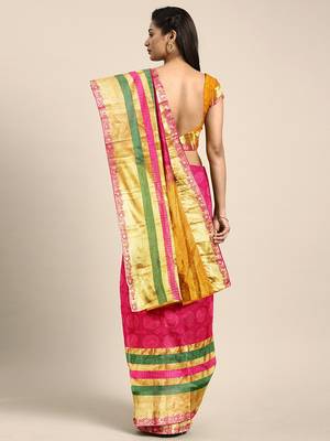 Red woven pure silk saree with blouse 2