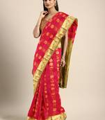Coral hand woven kanchipuram silk saree with blouse
