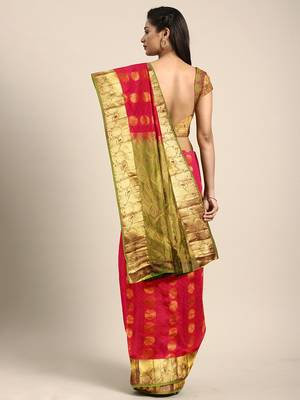 Coral hand woven kanchipuram silk saree with blouse 2