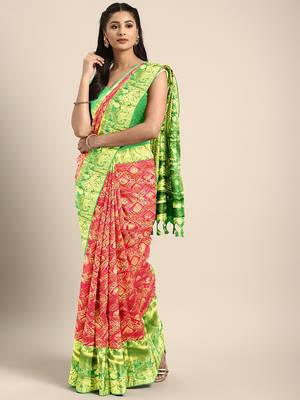 Red hand woven kanchipuram silk saree with blouse 1