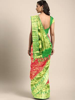 Red hand woven kanchipuram silk saree with blouse 2