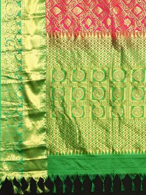 Red hand woven kanchipuram silk saree with blouse 4