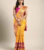 Yellow hand woven kanchipuram silk saree with blouse