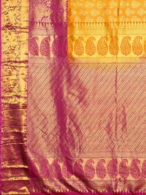 Yellow hand woven kanchipuram silk saree with blouse 4