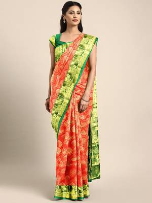 Red hand woven kanchipuram silk saree with blouse 1