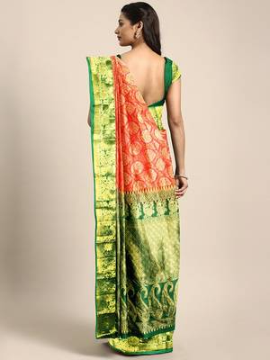 Red hand woven kanchipuram silk saree with blouse 2