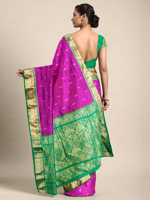 Purple hand woven kanchipuram silk saree with blouse 2