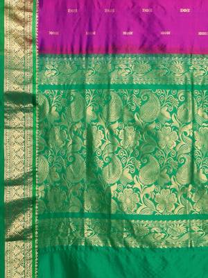 Purple hand woven kanchipuram silk saree with blouse 4
