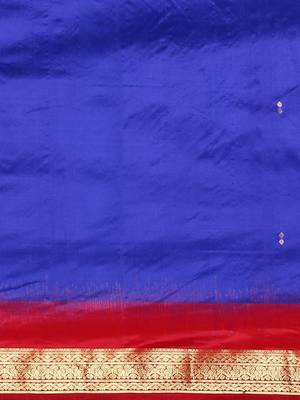 Blue hand woven kanchipuram silk saree with blouse 3